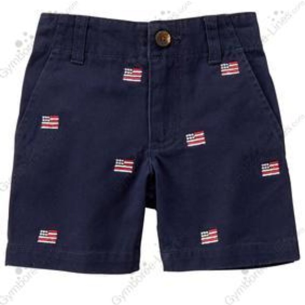 Gymboree Red, White & Cute 3T embroidered flags, adjustable waist shorts. NWT